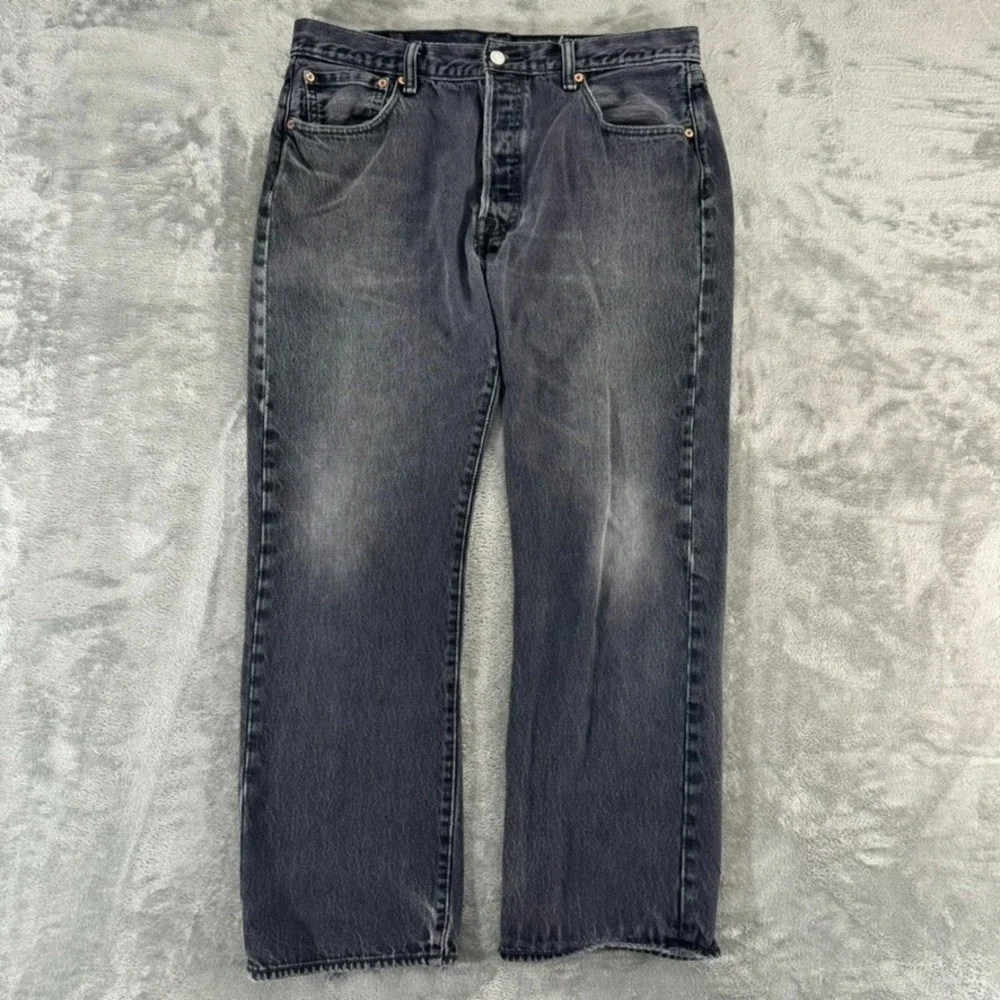 Levis 501‎ Jeans Mens 36x30 (Actual 34x29) Black Faded Straight Leg 100% Cotton